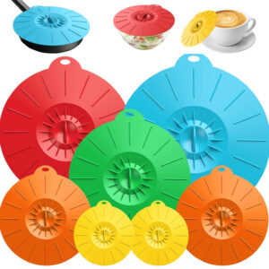 7-pack colorful silicone lids in 5 different sizes for bowls, cups, and pots