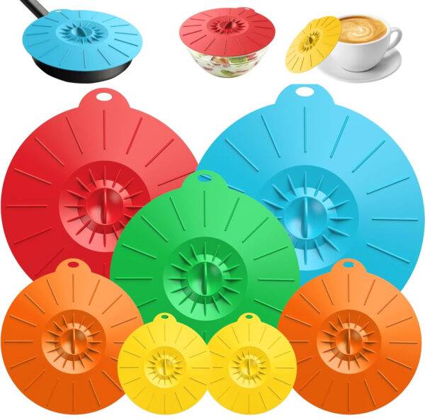 7-pack colorful silicone lids in 5 different sizes for bowls, cups, and pots