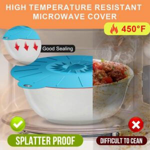 Five sizes of silicone suction lids displayed side by side