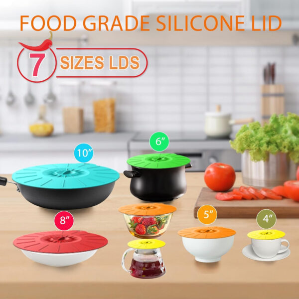 Silicone lid covering a bowl to prevent splatter or spills